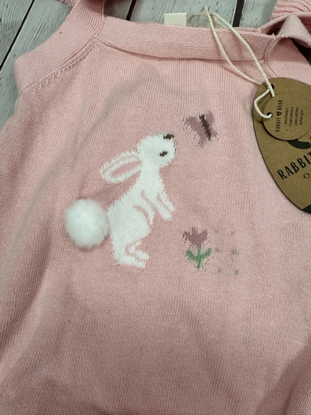 NWT rabbit + bear Knit One-Piece romper Ruffle Straps bunny booties coquette